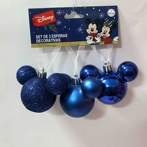 Disney Mickey Mouse Christmas Ornaments 3pz Dark Blue